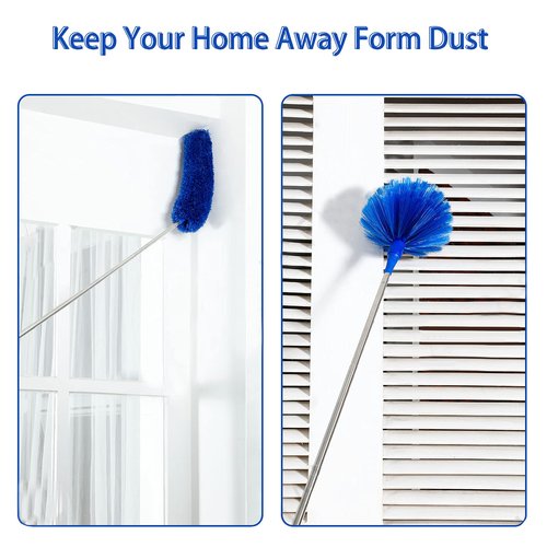 ZZ LAZYCOTTAGE Duster, Microfiber Dusters with 2 Handle Sets, Durable 15-98.1 Inches Long Telescopic Rod, Washable, Feather Dusters for Cleaning Cobweb and Ceilings Fans, 5 Pack (Blue)