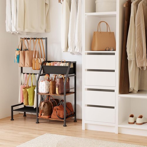 Homsorout Purse Organizer for Women - 3-Tier Storage Stand with 12 Fixed Hooks | Space-Saving Black Rack