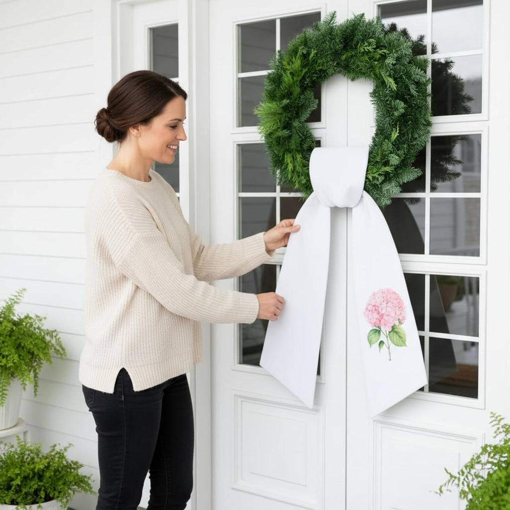 VitalCozy Pink Hydrangea Wreath - Elegant Satin Sash for Front Door Decor | Perfect for Indoor/Outdoor Use