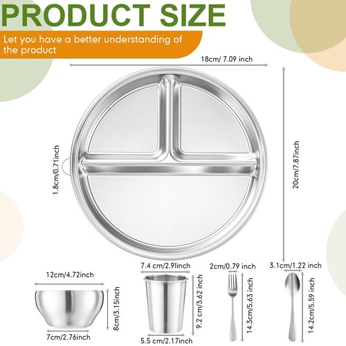 Jinei 30 Pcs Stainless Steel Dishes Set 6 Stainless Steel Plates, 6 Bowls, 6 Cups, 6 Spoons, 6 Forks, Dishwasher Safe, Durable Dining Set for Home Travel Camping (Tableware)