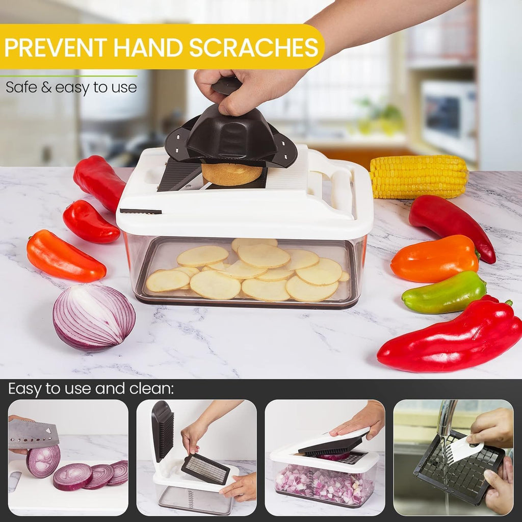 RüK Vegetable Chopper - Extra Large 10-in-1 Multifunctional Food Cutter with 6 Blades & 4 Spiralizers