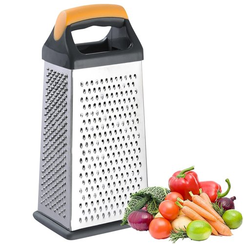 Cheese Grater, 4 Sides Handheld Box Grater, Manual Ergonomic Kitchen Food Shredder, Multi-Function Vegetable Slicer for Carrot, Veggie, Potato(COLOR:silver)
