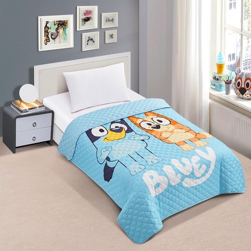 Bluey Twin Bedding Set - Quilted Bedspread Plus Stickers, Perfect for Boys & Girls