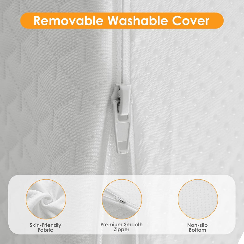 Ruqmuis Wedge Pillow - Acid Reflux Relief & Back Pain Support | 10" Triangle Pillow with Cover, White