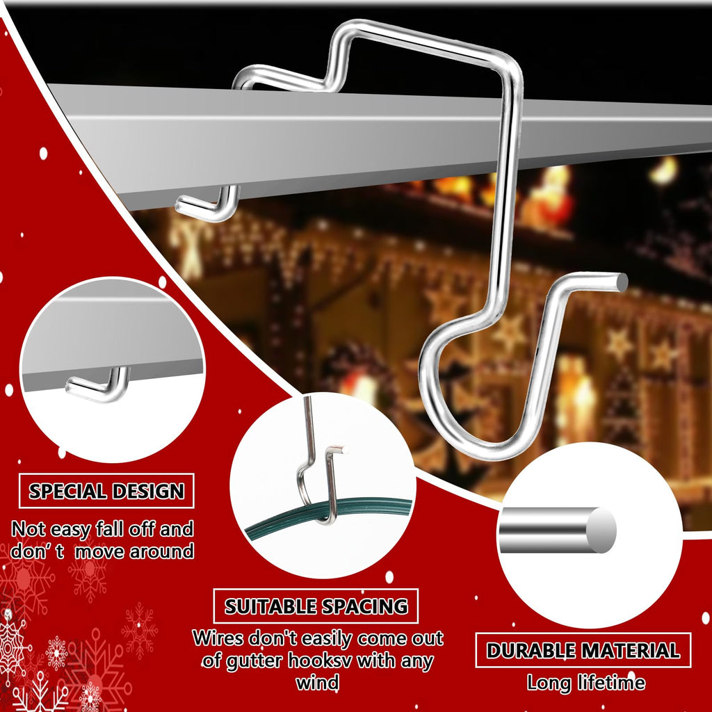 Tryly 50PCS Gutter Clips for Hanging Outdoor Lights, Gutter Guards Christmas Light Hooks Clips, Stainless Steel Gutter Hooks for Outdoor Halloween Christmas Lights (50)