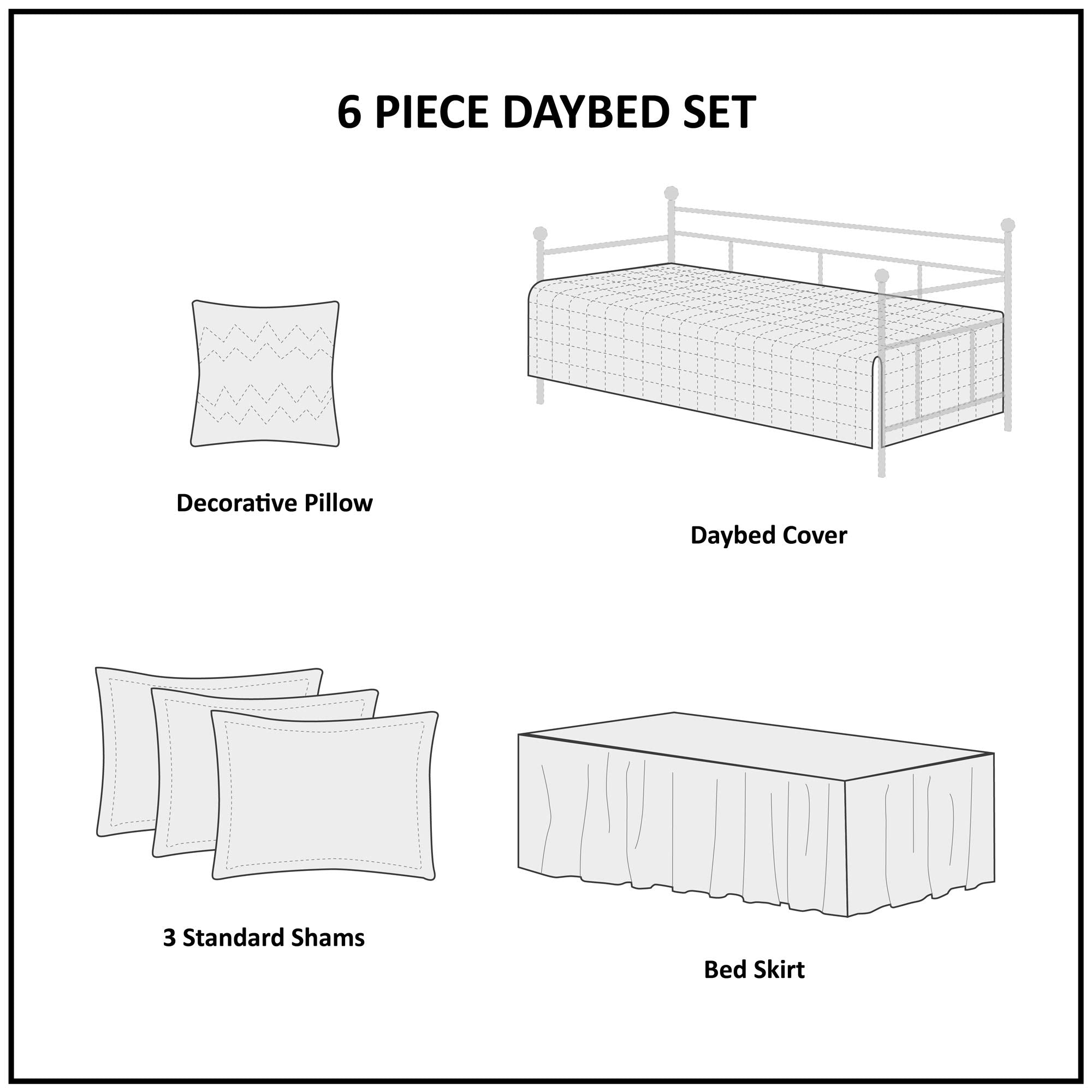 Madison Park Daybed Cover Set-Double Sided Quilting Casual Design All Season Bedding with Bedskirt, Matching Shams, Decorative Pillow, 75"x39", Medallion Blue 6 Piece