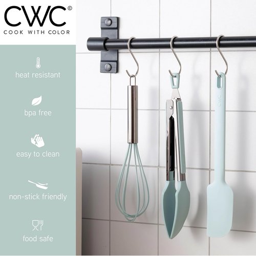 COOK WITH COLOR Stainless Steel Tongs Set - Silicone Tipped Kitchen & BBQ Utensils, 3 Pieces, Green