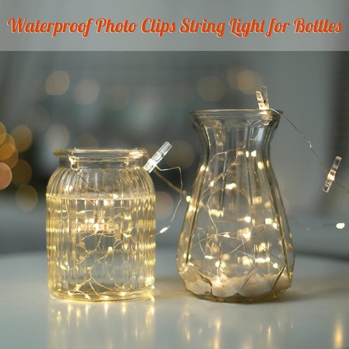 LUSHARBOR Fairy String Lights - 33FT Battery Operated with 51 Photo Clips for Room Decor | Clear Clips