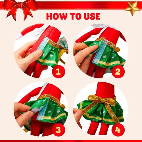JOYIN Christmas Doll Skirts Set - 3 Pcs Green Santa Dance Dress Accessories for Holiday Decor