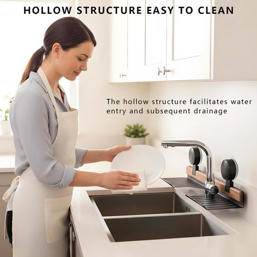 AZSRKRBM Over Sink Shelf with Walnut, 15.7" Tool-Free Organizer, Strong Suction Cup Rack with Easy Drainage for Kitchen & Bathroom