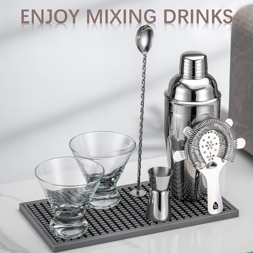 USEEKRIL Travel Martini Kit with 2 Glasses,Travel Bartender Kit with Case Recipe Cards, Cocktail Shaker Set for Cocktail Mixer,Martini Gift Shaker Set for Home Outdoor Party