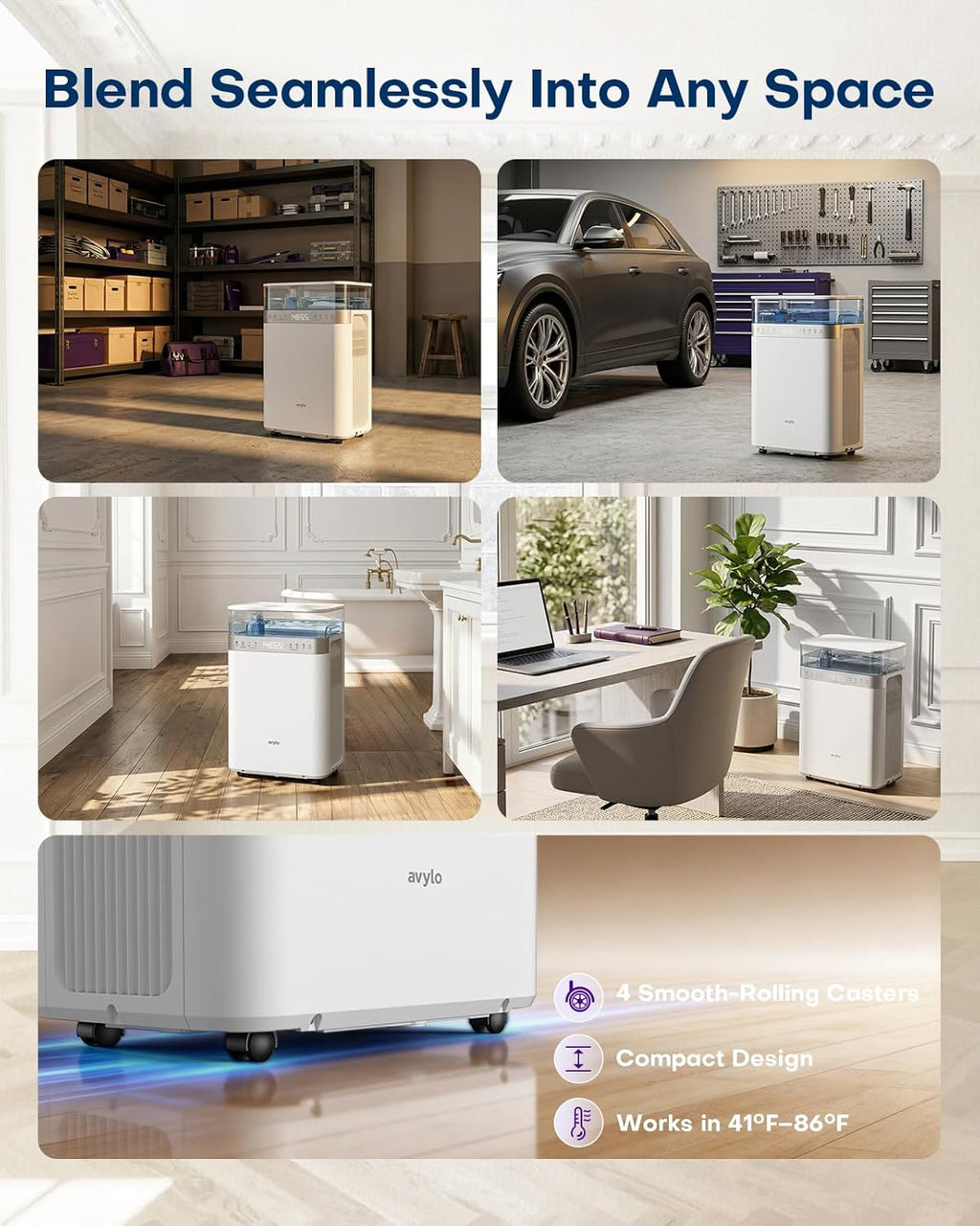 Avylo Dehumidifier | Energy Star Efficient 90 Pint/D for Basements | 4500 Sq.Ft, 2.11 Gallon Tank