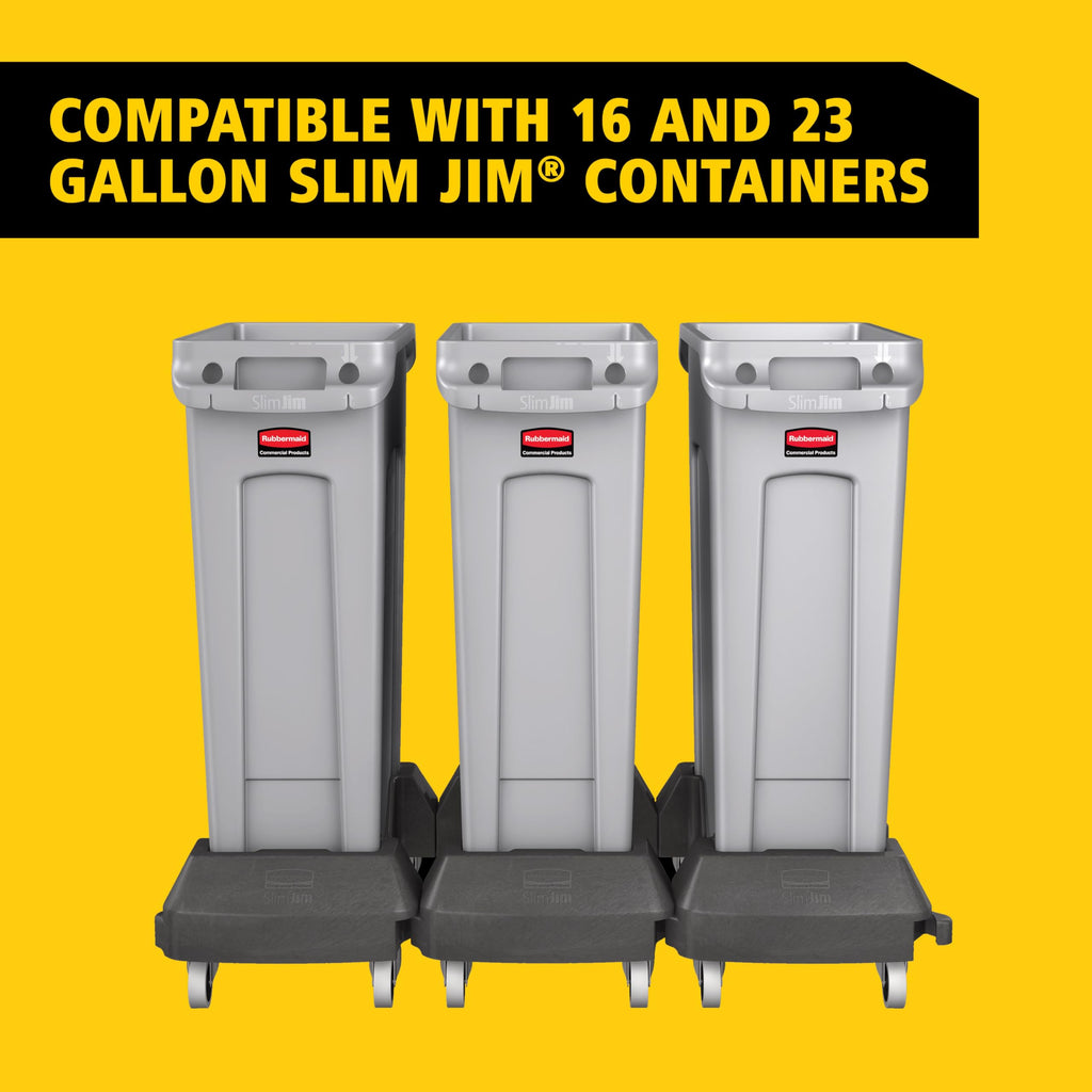 Rubbermaid Commercial Products Slim Jim Container Trash Can Trolley/Dolly with Wheels, Black, Resin, Easy Transport/Maneuverability of 16/23 Gallon Slim Jim Containers/Recycling