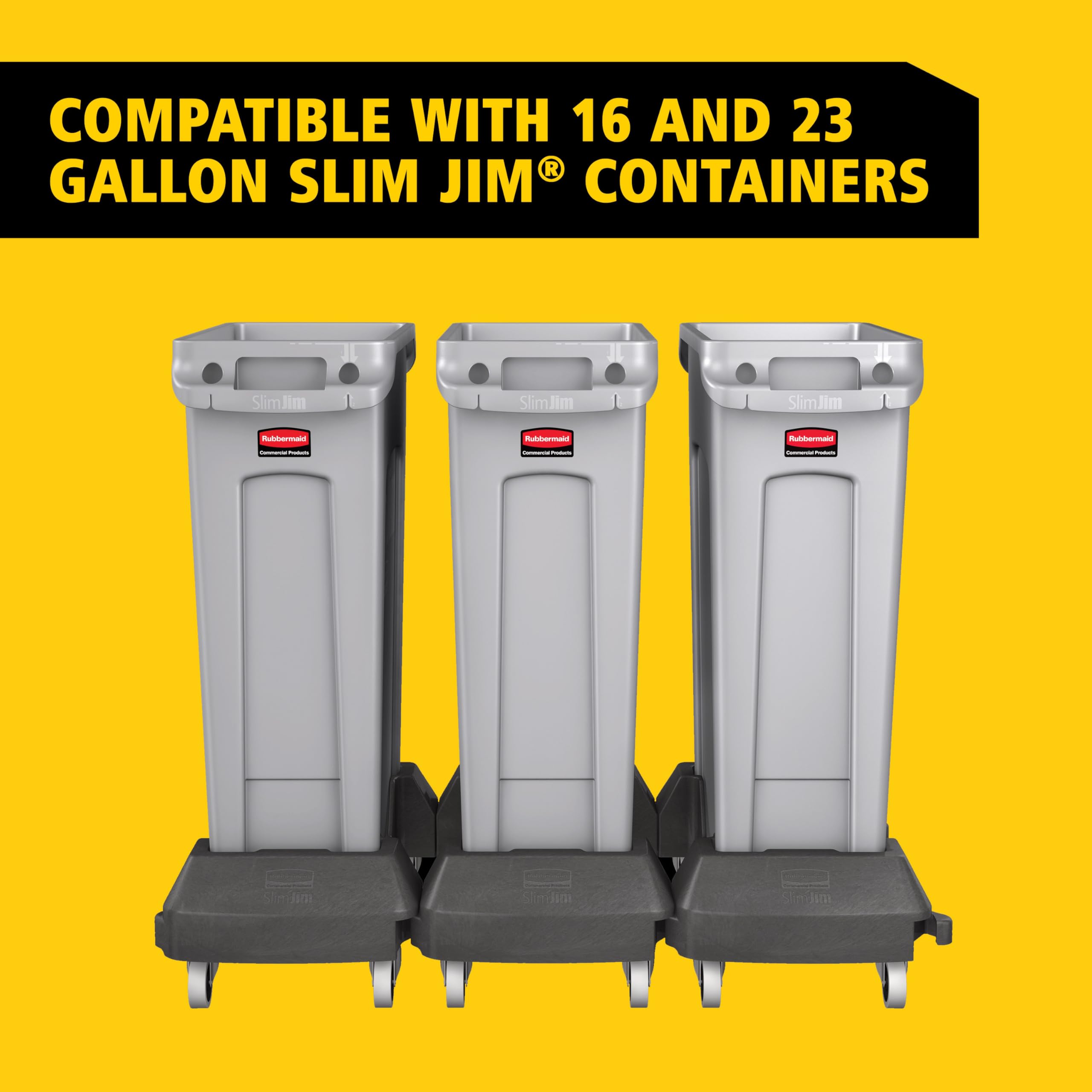 Rubbermaid Commercial Products Slim Jim Container Trash Can Trolley/Dolly with Wheels, Black, Resin, Easy Transport/Maneuverability of 16/23 Gallon Slim Jim Containers/Recycling