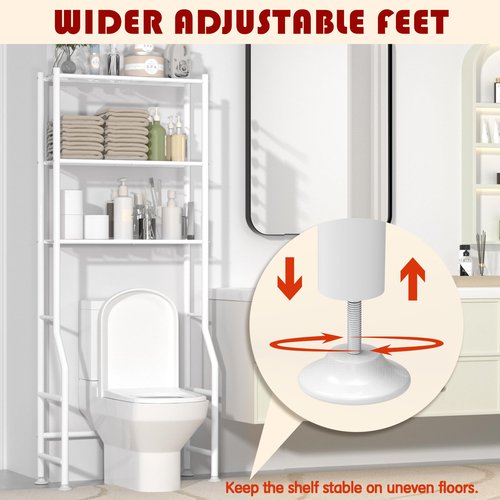 GloTika 3-Tier Over Toilet Storage Rack, Metal Over Toilet Bathroom Organizer Shelf, Freestanding Space Saver Storage Shelves for Bathroom/Laundry/Living Room (White)
