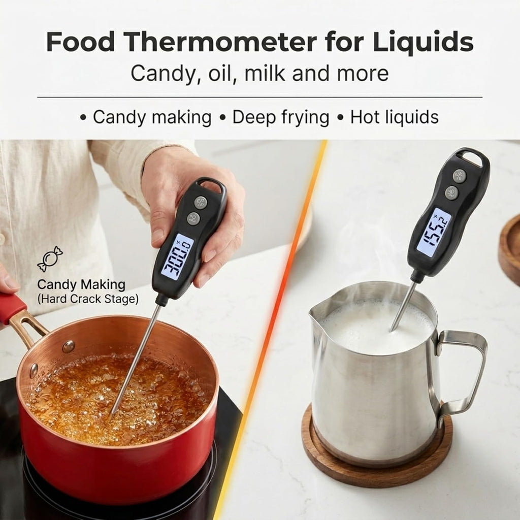 Meat Thermometer Digital - Instant Read Waterproof Food Thermometer with Backlight for BBQ, Grilling & Baking (Black)