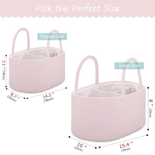 COMSE Baby Diaper Caddy Organizer - Portable Tote Bag with Dividers | Light Pink Baby Shower Gift