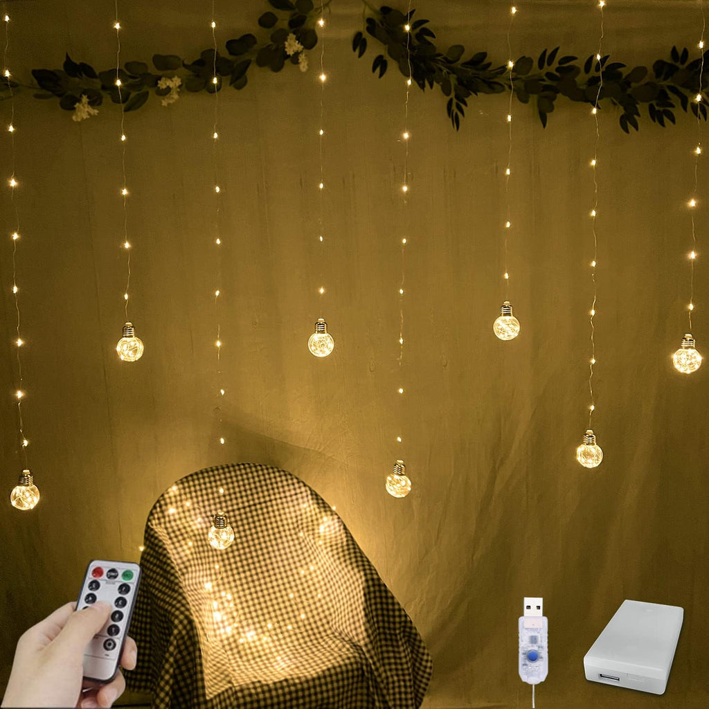 YOLIGHT 200 LED Wishing Ball Curtain Lights - Remote-Controlled Twinkle Fairy Lights | Warm White for Weddings & Decor