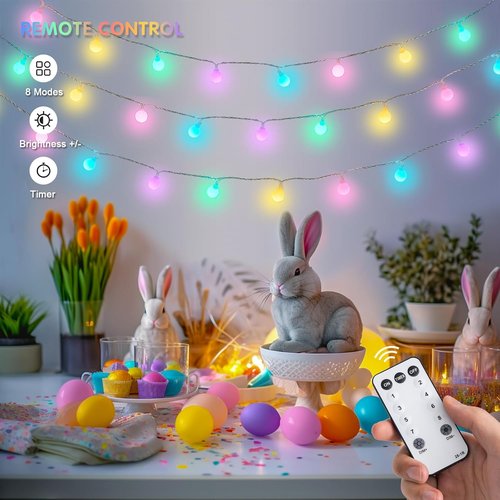 JMEXSUSS 100 LED Connectable Easter Lights - 33 ft Globe String Lights with Remote & 8 Modes | Indoor/Outdoor Decor