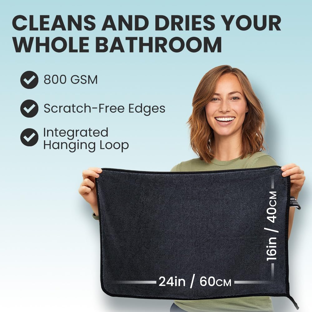 Shiny Bath Shiny Wipes XL Drying Towel, the Original, Ultra Absorbent Twisted-Loop Design, Streak-Free Drying Towel, Shiny Wipes Shower Cleaning Cloths (4 Towel)