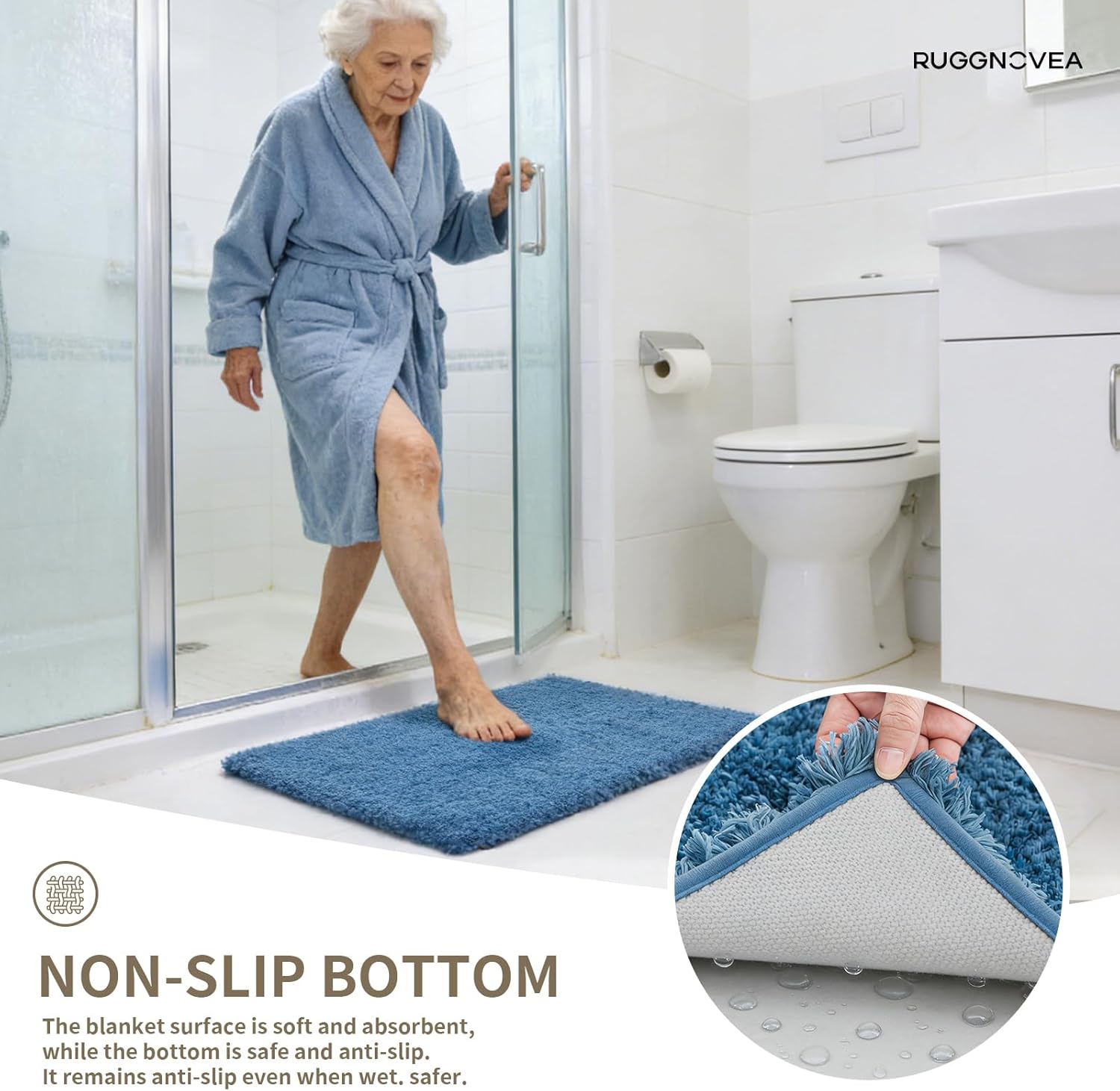 Skiennix Non-Slip Bathroom Rugs - Ultra Thick Microfiber Bath Mats | Absorbent & Fluffy 24x17, Blue