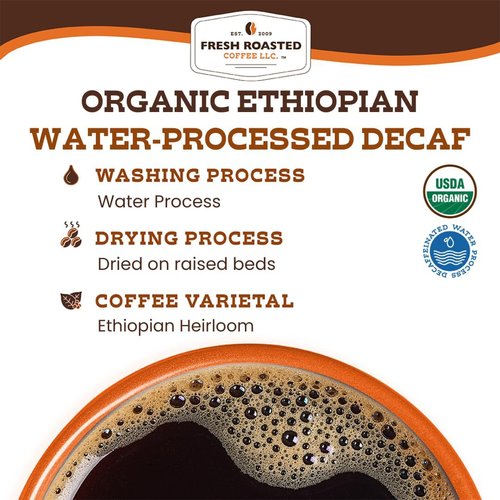 Fresh Roasted Coffee, Organic Ethiopian Sidamo Water-Processed Decaf | USDA, 100% Single Origin, Kosher | Medium Roast 5 lb (80 oz) Whole Bean