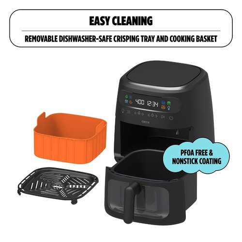 CRUX x Marshmello 8.0 QT Digital Air Fryer with TurboCrisp Technology, Touch Screen Temperature Control, Timer and Auto Shut-off, Fully Programmable, Silicone Liner Included, Black