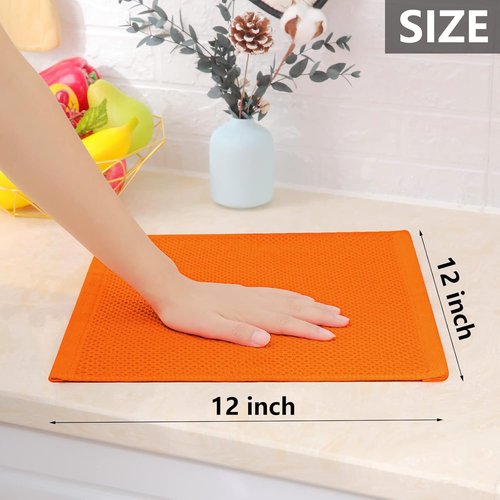 Homaxy 100% Cotton Dish Cloths - Ultra Soft & Absorbent Quick-Drying Towels | 12x12 Inches, 6-Pack, Orange