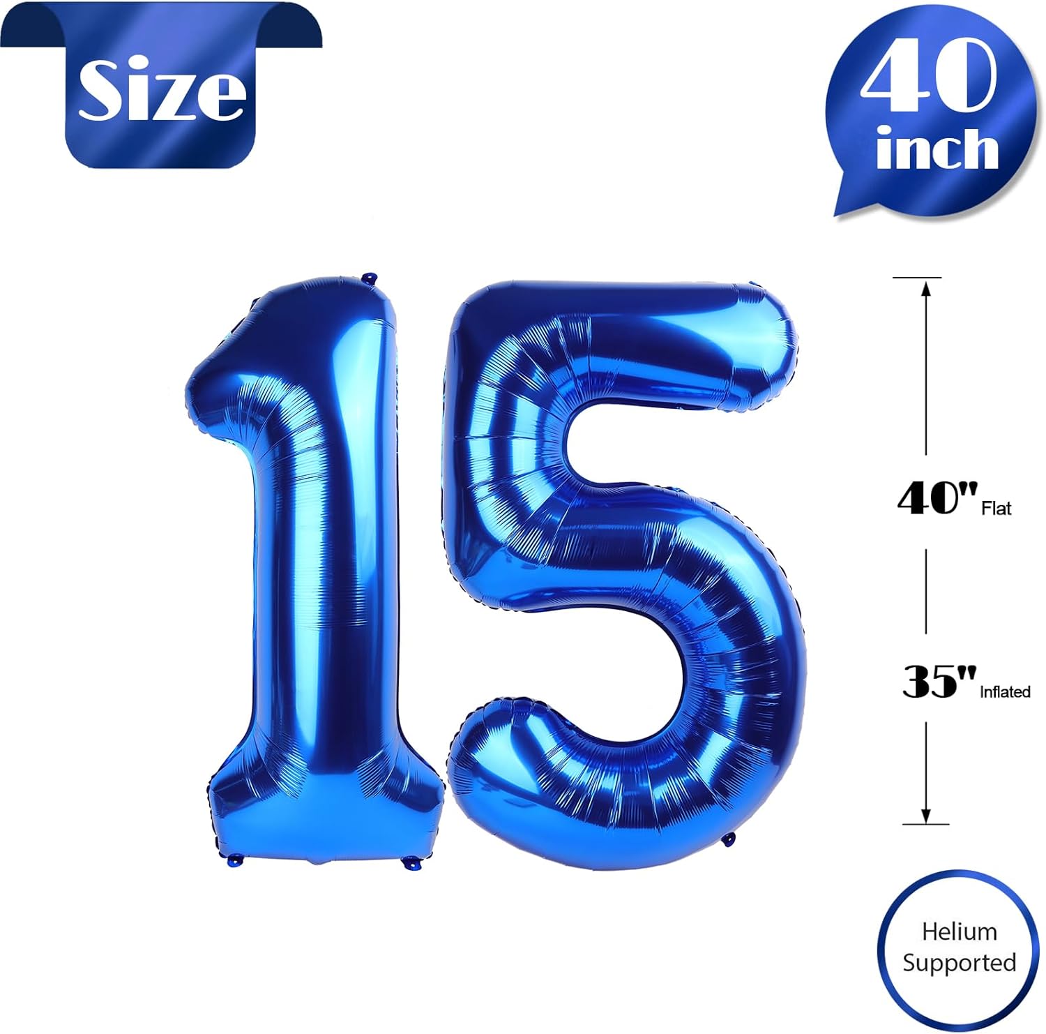 Number 15 Balloon by [Brand Name] - 40-Inch Navy Blue Birthday Decoration for 15th Celebration