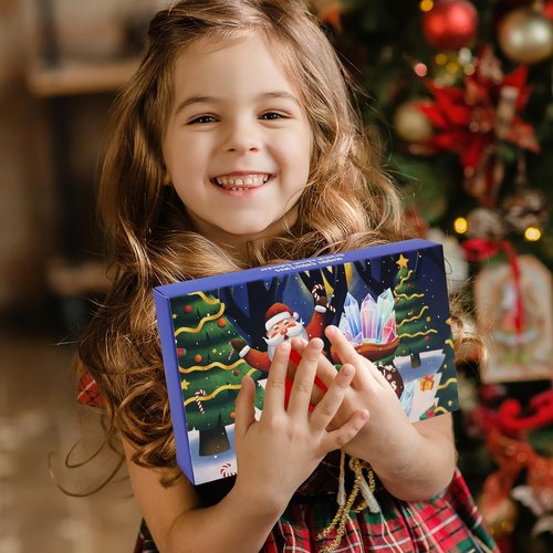 Christmas Crystal Advent Calendar 2025 - Healing Stones Kit with Necklace Holder & Magnifier | 24 Gemstone Boxes for Kids & Adults