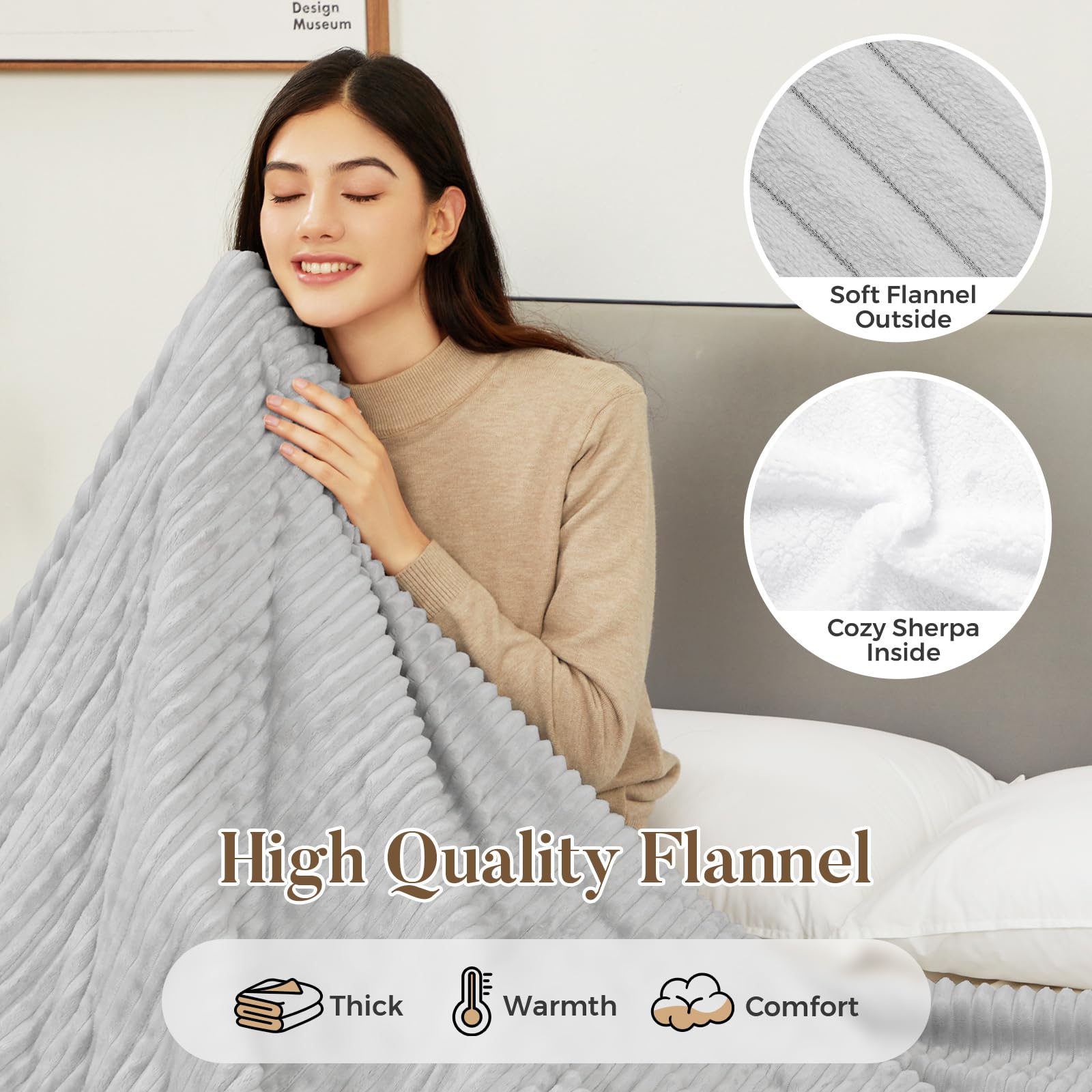 Electric Heated Blanket Queen Size 84" x 90" | 6 Heating Levels & 8h Auto Timer | Full Body Fast Heating and Ultra Soft Flannel, Machine Washable Bed Sofa Home Office Use, Light Grey
