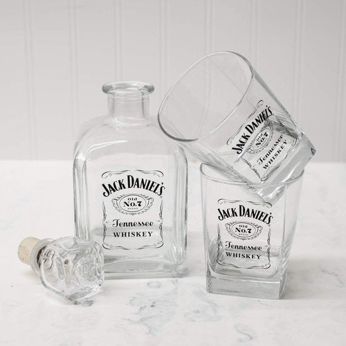 M. Cornell Jack Daniel's Bottle Design 3 Piece Decanter & Double Old Fashioned Glasses Set