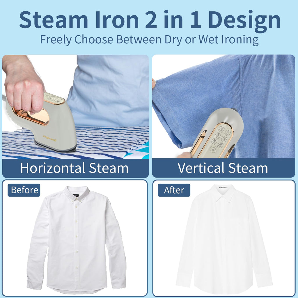 Portable Travel Steamer Iron for Clothes: Mini Handheld Garment Steam Ironing Machine for Clothing - Professional Small Size Hand Held Traveling Fabric Steamers for Wrinkle on Dress Shirt (Gray)