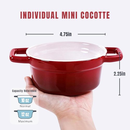 Lareina Mini Cocotte - 12oz Ceramic Casserole Dishes - Oven & Dishwasher Safe - Set of 4 in Red