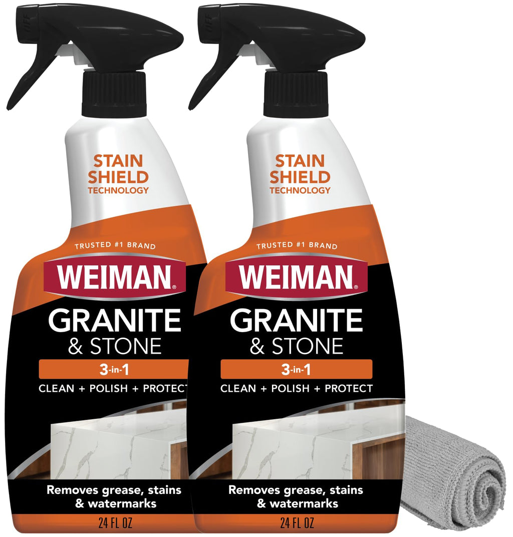 Weiman Granite and Stone Cleaner 3-in-1, Removes Grease, Stains & Watermarks, Streak-Free Formula with Stain Shield Technology, Safe on Marble, Quartz, Tile, Granite, Quartzite & Slate