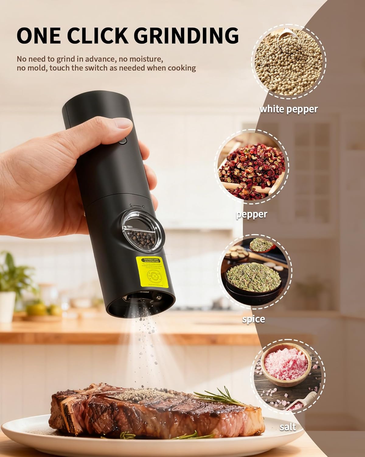 Skiennix Electric Salt and Pepper Grinder Set - Automatic Battery Mill with Adjustable Coarseness & LED | 2 Pack for Home Cooking & Gifts