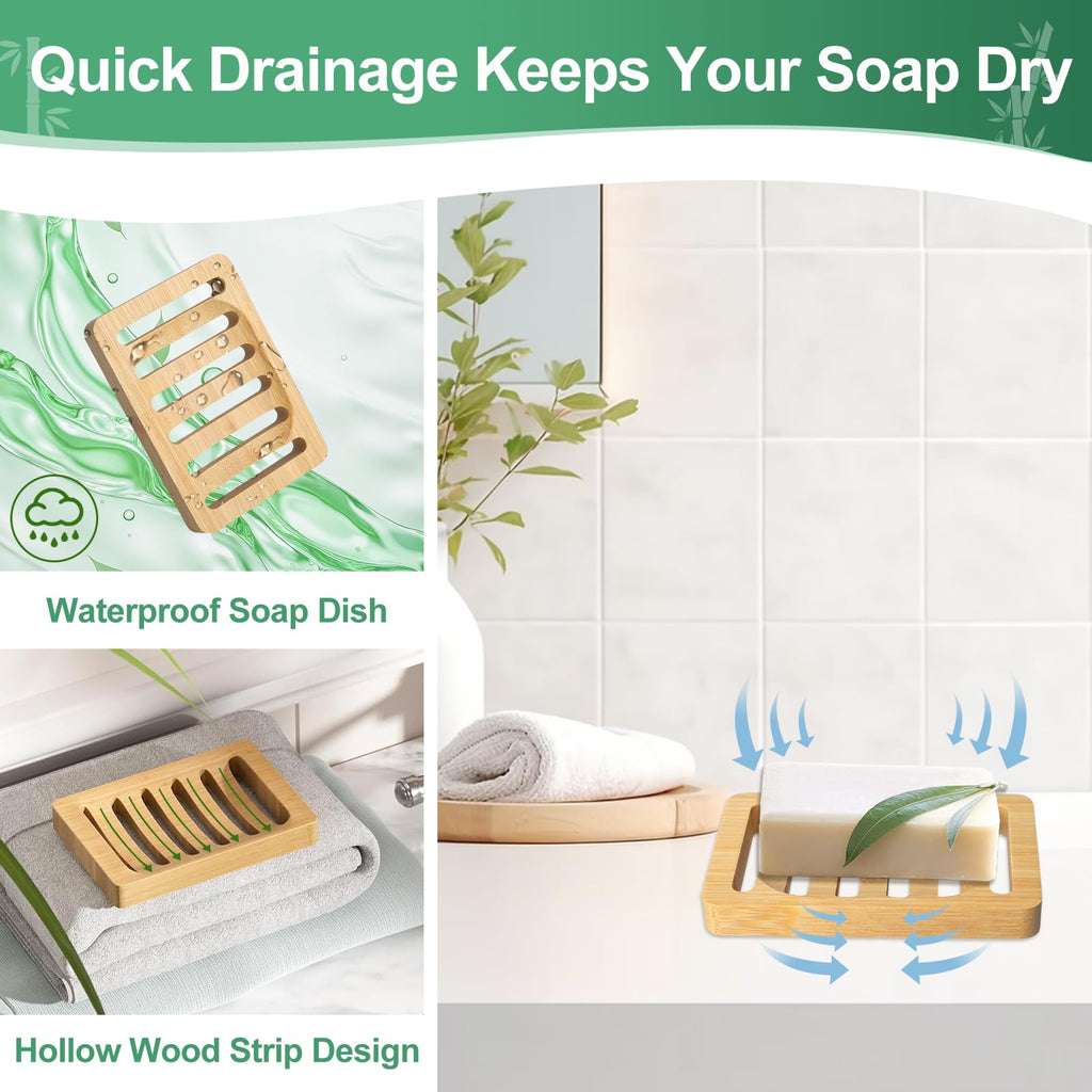Magift 2 Pack Wooden Soap Holder Bamboo Soap Dish for Shower with Self Draining Tray Natural Bar Soap Holder and Soap Saver for Bathroom Kitchen Sink