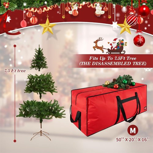 Heavy Duty Christmas Tree Bag - 7.5 FT with Dual Zippers & Reinforced Handles | Large Capacity, Red