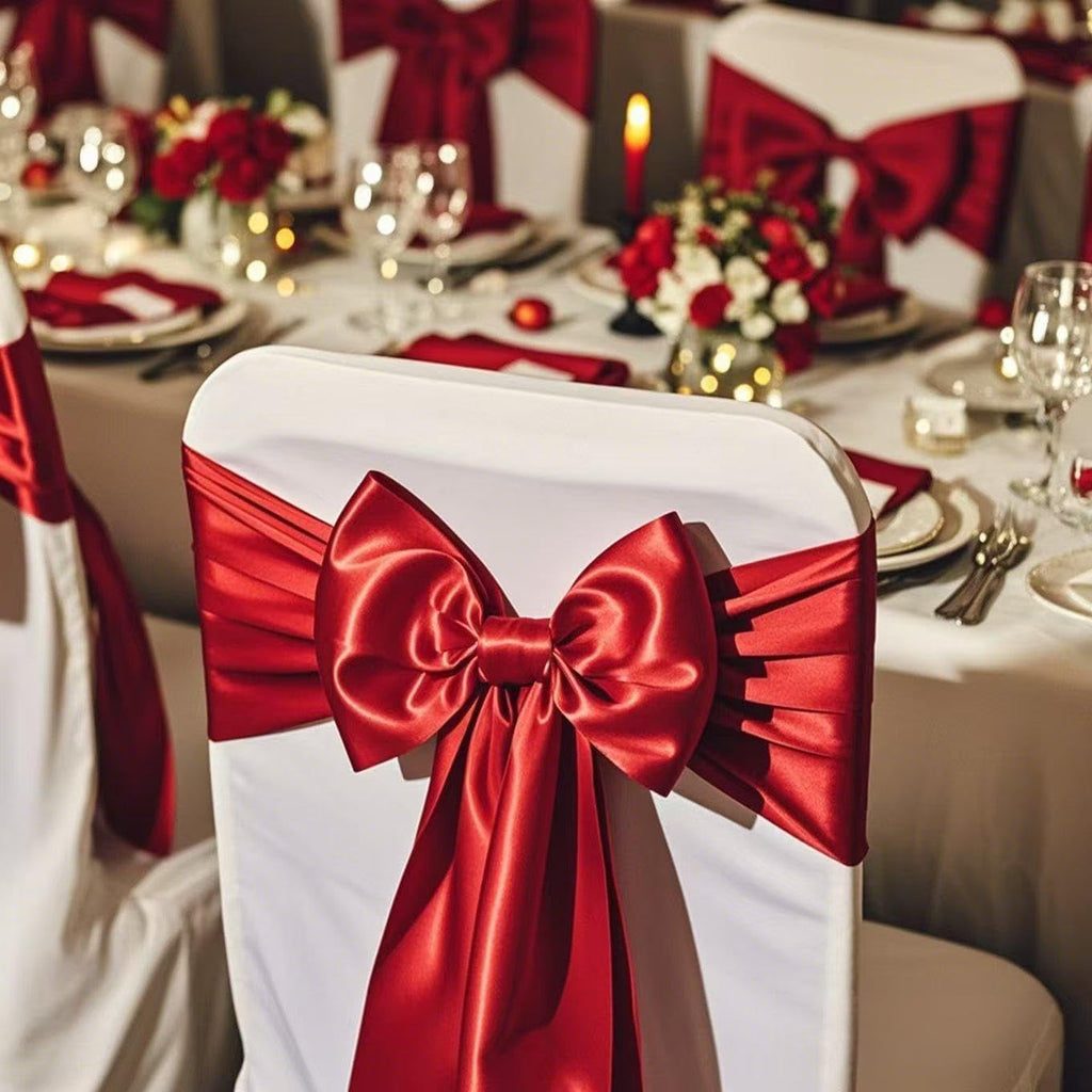 Skiennix Wedding Satin Chair Sashes - Elegant Gold Bows for Events | 7x108 Inch, Pack of 50