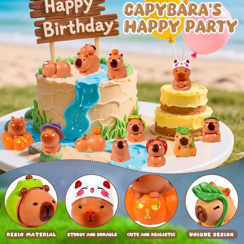 Exasinine Mini Capybara Figurines - 12pcs Resin Set for DIY Fairy Garden & Home Decor