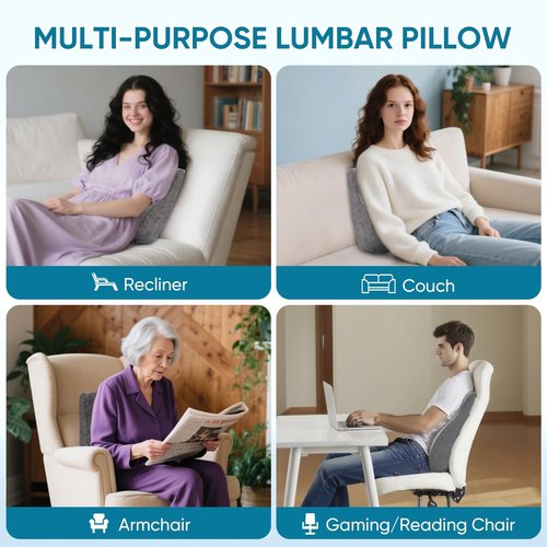 AHUAWA Lumbar Support Pillow for Recliner Chair and Couch, Memory Foam Back Cushion Ergonomic Back Support Pillow for Lower Back Pain Relief, with Soft Velvet