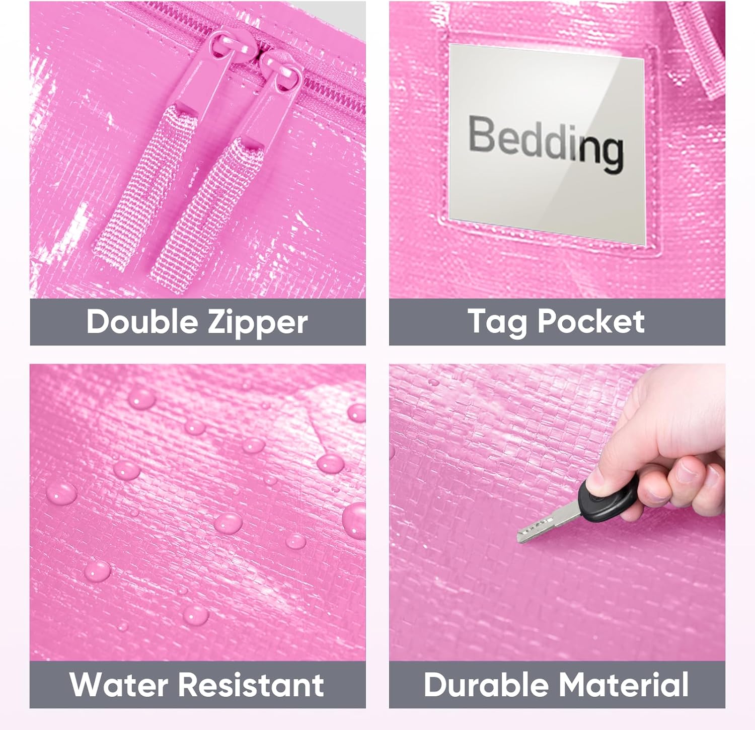 TICONN Extra Large Moving Bags - Heavy Duty Storage with Zippers & Handles | 6 Pack, Pink