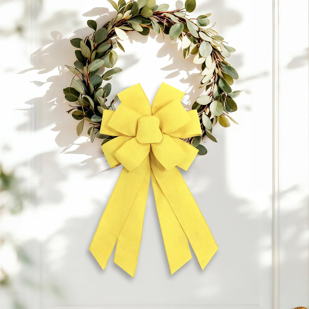 Skiennix Large Yellow Wreath Bow - Perfect for Fall & Thanksgiving Home Decorations | Farmhouse Style