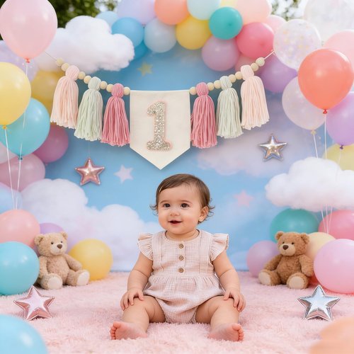 Handmade 1st Birthday High Chair Banner Birthday Decorations for Baby Boy with Garland Crown Hat Wild One Cake Topper Baby Photo Banner for Boy Wall Hangings Decorations