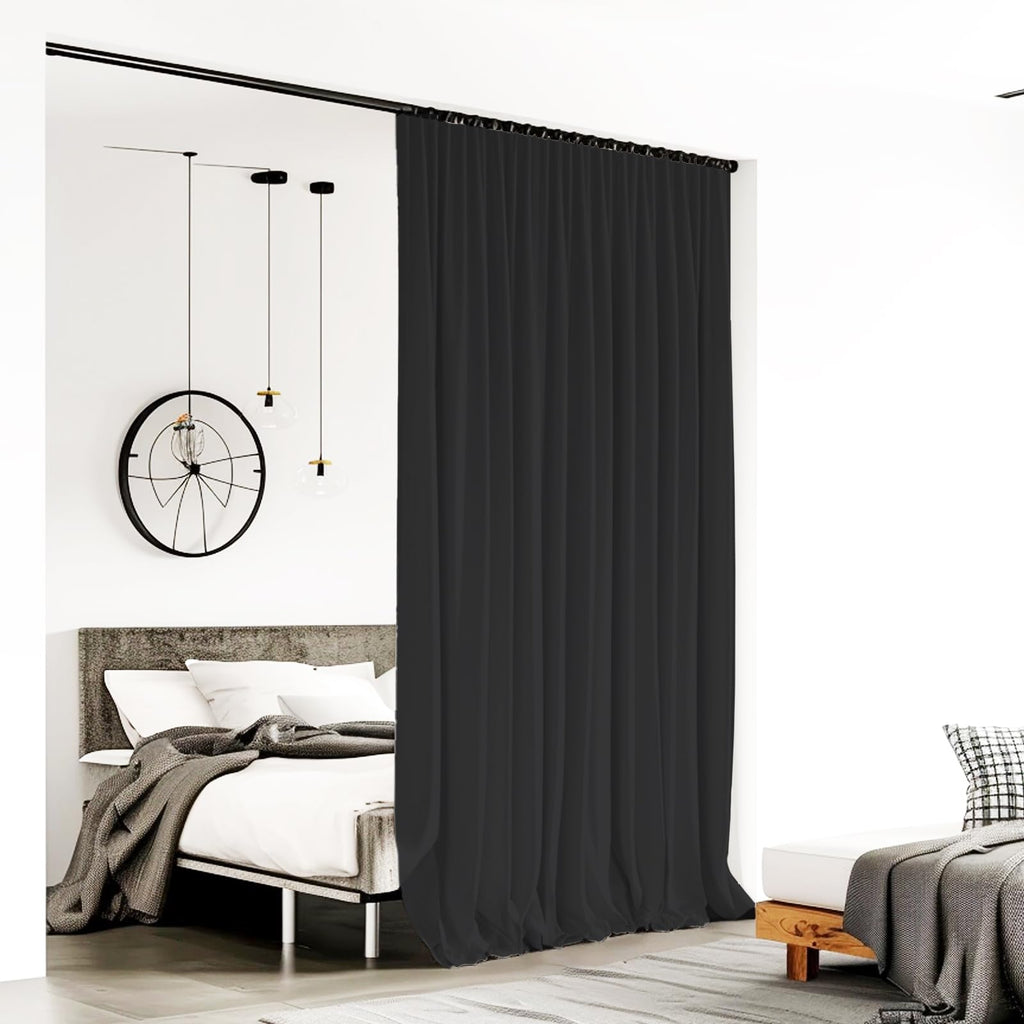 Room Divider Curtains for Ceiling Track Rod, Blackout Ceiling Track Curtains with Hooks Noise Reduction Privacy Curtain for Wall Ceiling Mount Track, 8.3 ft Wide x 7 ft Tall, Black, 1 Panel