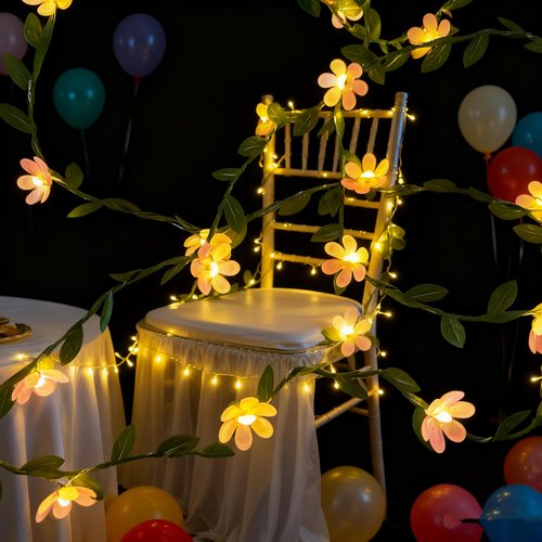 YEAMAR Pink Flower String Lights Tiny Leaf Ivy String Lights 9FT with 30 Flower Lights Battery Powered Waterproof Pink Fairy Lights for Outdoor Garden,Wedding Bedroom Party Wall Décor (8 Mode)