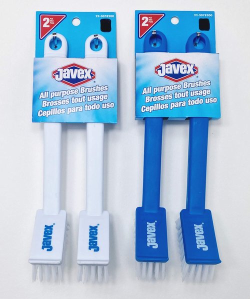 Javex All Purpose Scrub Brush, Blue & White, Lot of 2 Sets of Brushes (4 Brushes)