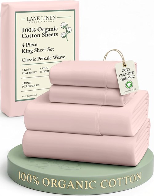 LANE LINEN King Size Sheets Set - 100% Organic Cotton, Soft Percale, Machine Washable, Eco-Friendly - Sepia Rose