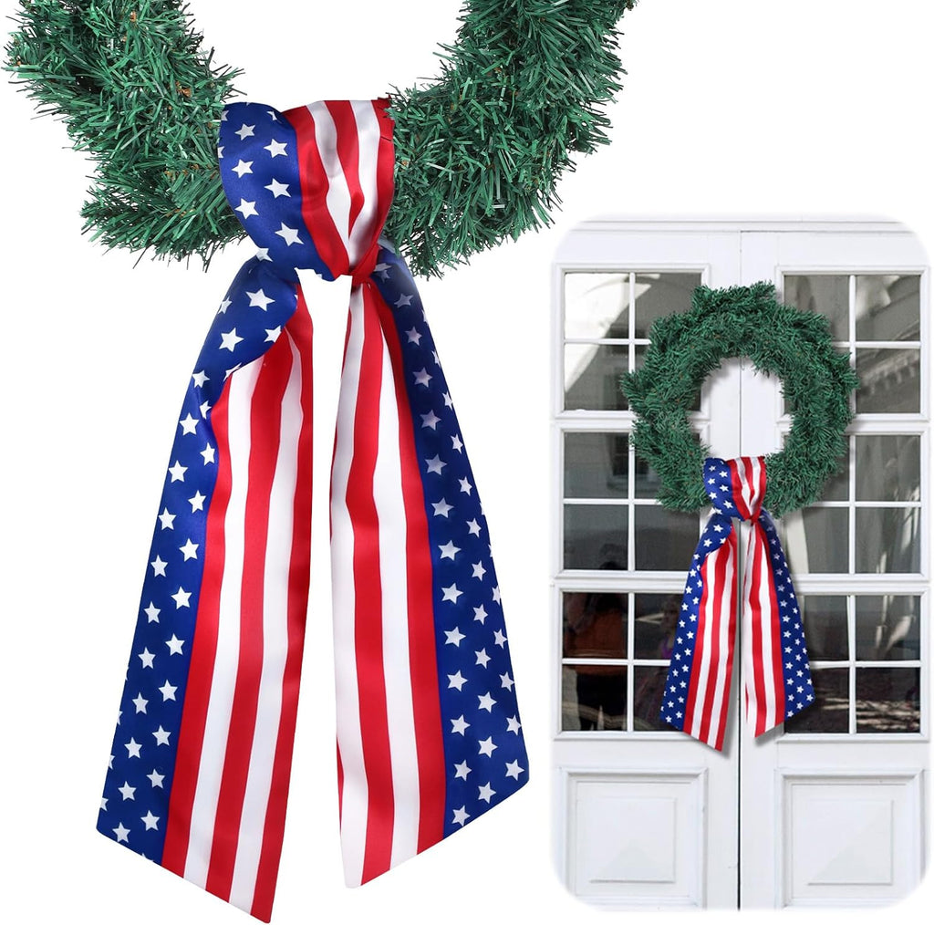VitalCozy Patriotic Wreath Sash - Satin Embroidery Monogram Ribbon for Indoor/Outdoor Decor