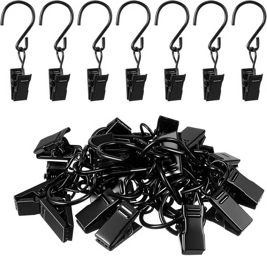 Ouligay Heavy Duty S Hook Curtain Clips - 20 PCS Metal Hangers for Holiday Lights & Crafts | 2.17 Inch Black